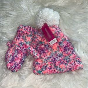 GIRLS POM-POM MULTICOLOR KNITTED 🧶 BEANIE & GLOVES